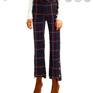 Plaid pants with gold buttons